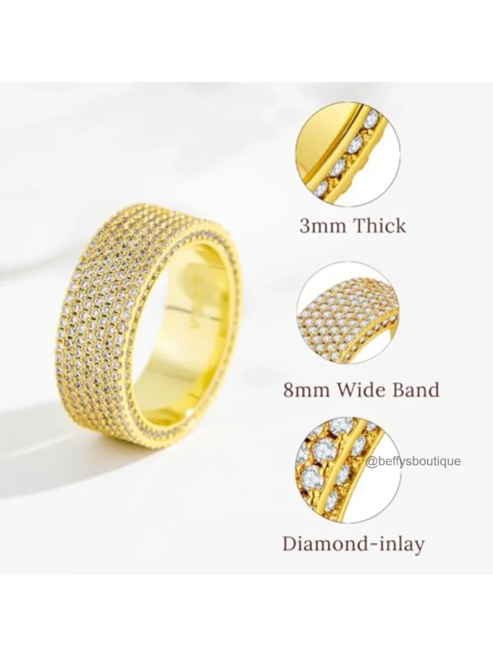 925 Sterling Silver 14k Gold Plated Eternity Band Ring CZ - Size 7